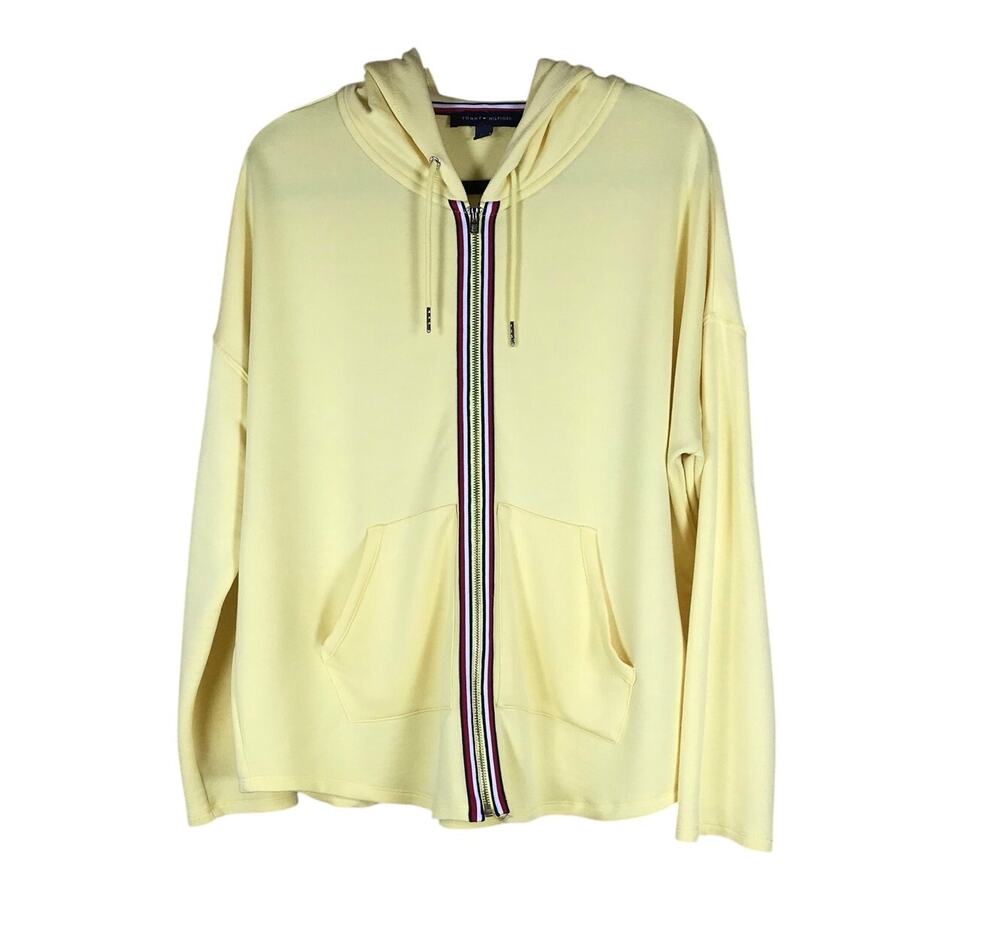 Tommy Hilfiger Jacket Women’s Large Yellow Zip Up Stretch Casual Streetwear